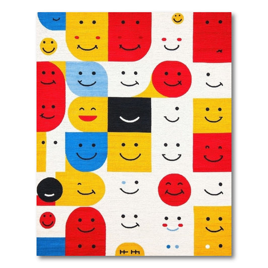 Playful Geometric Smiling Faces Rug