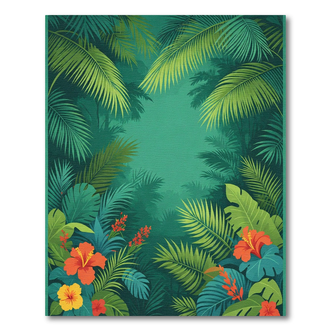 Lush Green Tropical Hibiscus Jungle Rug
