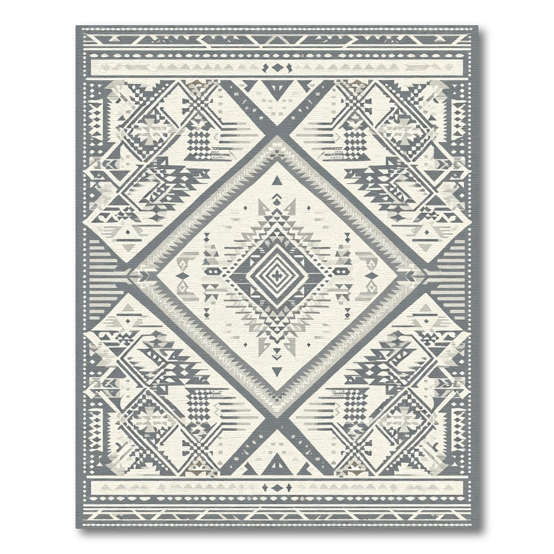 Geometric Gray Tribal Diamond Medallion Rug