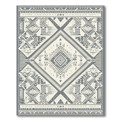 Geometric Gray Tribal Diamond Medallion Rug