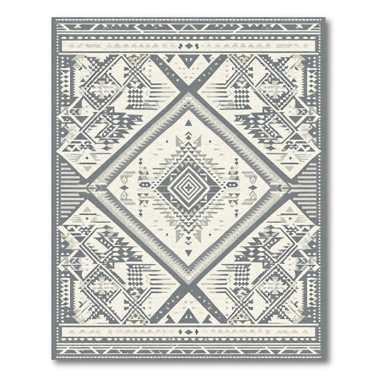 Geometric Gray Tribal Diamond Medallion Rug