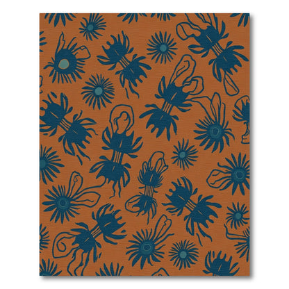 Deep Blue Abstract Floral Terracotta Rug