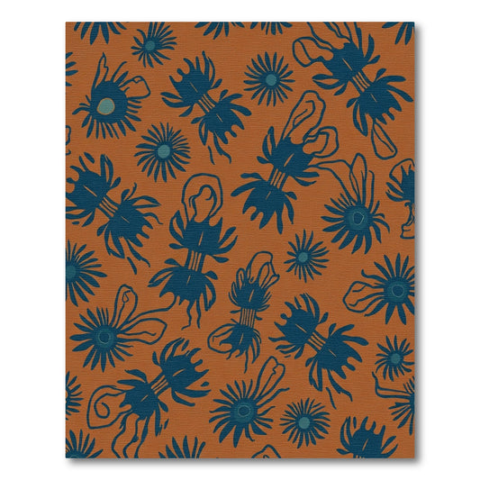 Deep Blue Abstract Floral Terracotta Rug