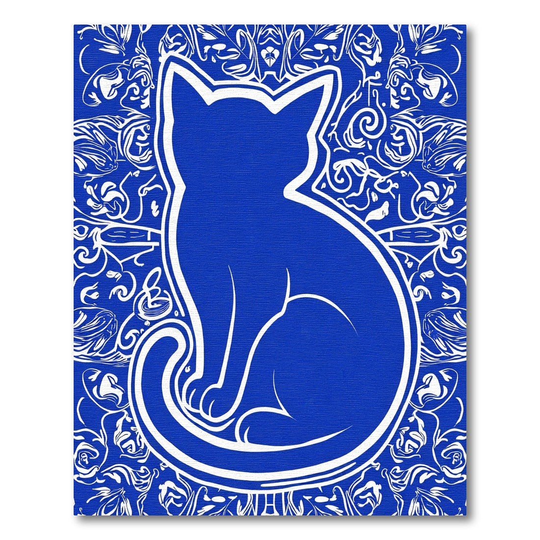 Blue White Siamese Cat Silhouette Intricate Border Rug