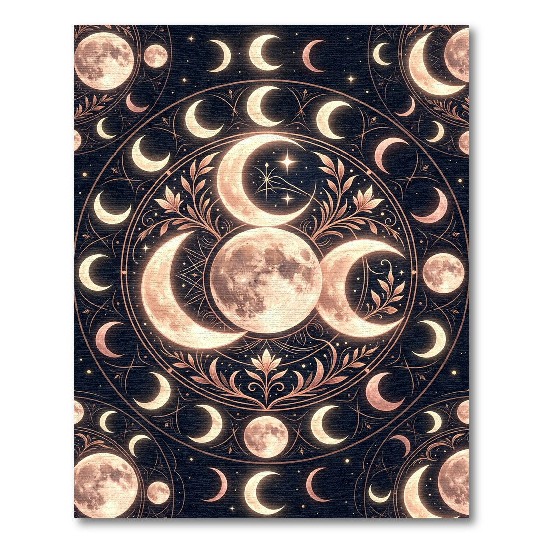 Celestial Golden Moon Phase Mandala Rug