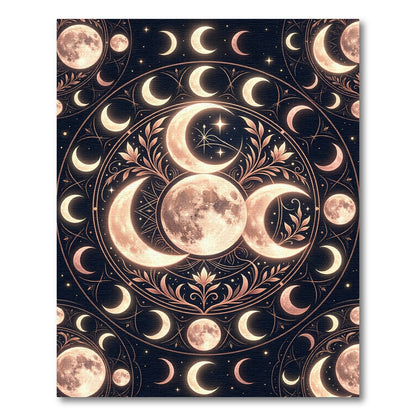 Celestial Golden Moon Phase Mandala Rug