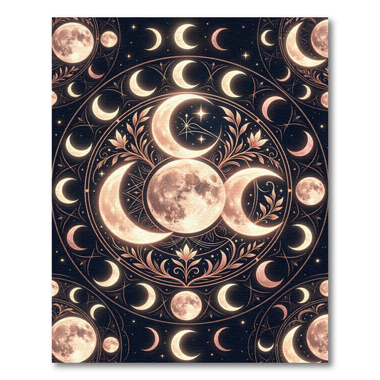 Celestial Golden Moon Phase Mandala Rug