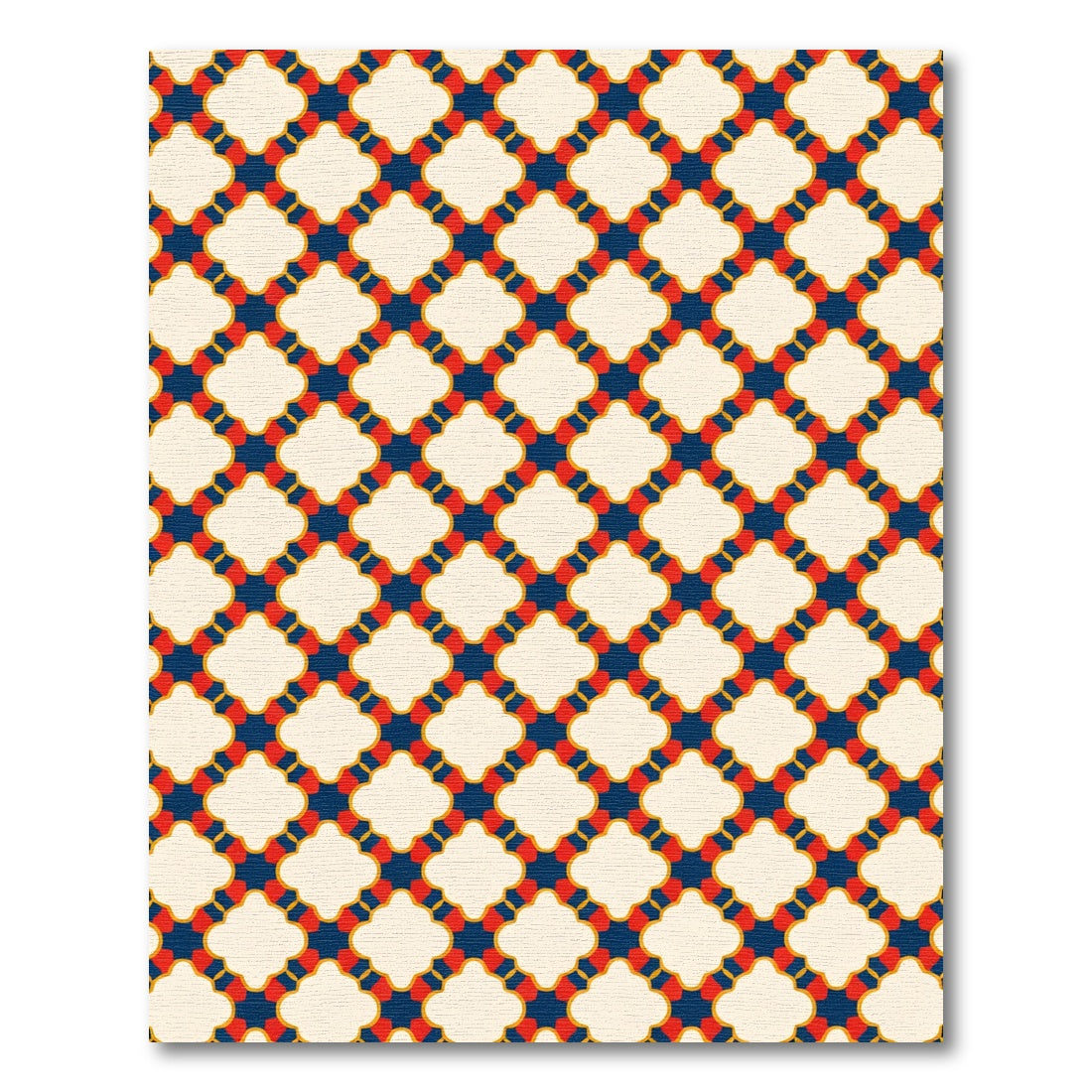 Crimson Blue Quatrefoil Lattice Rug