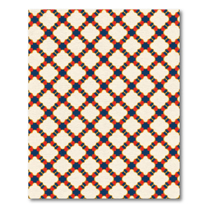 Crimson Blue Quatrefoil Lattice Rug