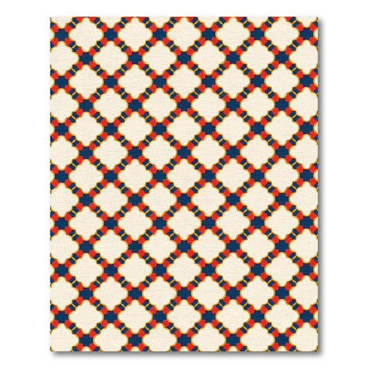 Crimson Blue Quatrefoil Lattice Rug