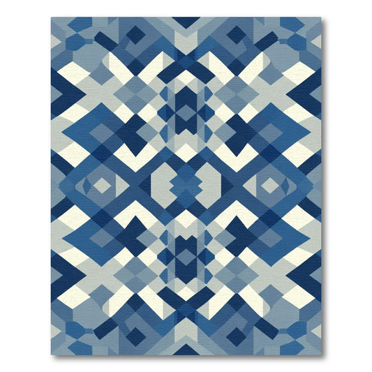 Shades of Blue Geometric Interlocking Shapes Rug