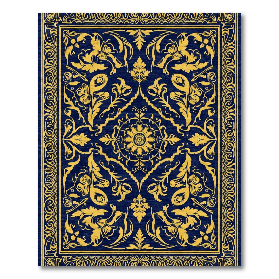 Golden Accents on Navy Floral Arrangement Rug