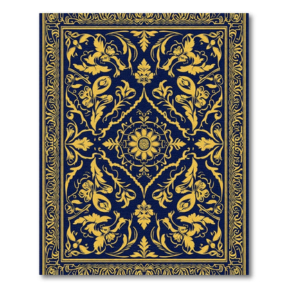Golden Accents on Navy Floral Arrangement Rug