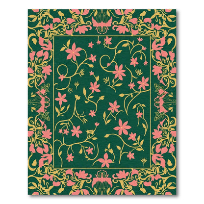 Deep Green Floral Vine Medallion Rug