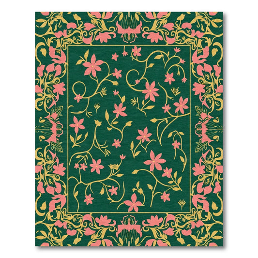 Deep Green Floral Vine Medallion Rug