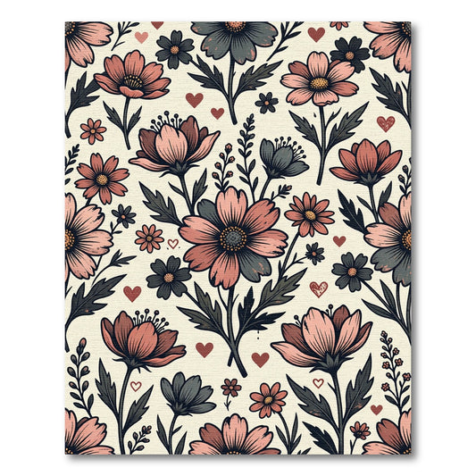 Blush Pink Botanical Wildflower Hearts Rug