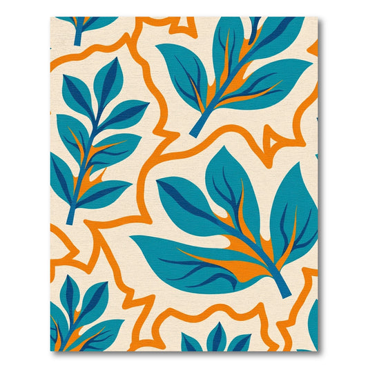Teal Blue Orange Foliage Swirl Rug