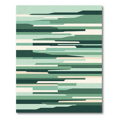 Abstract Horizontal Green Layered Shapes Rug