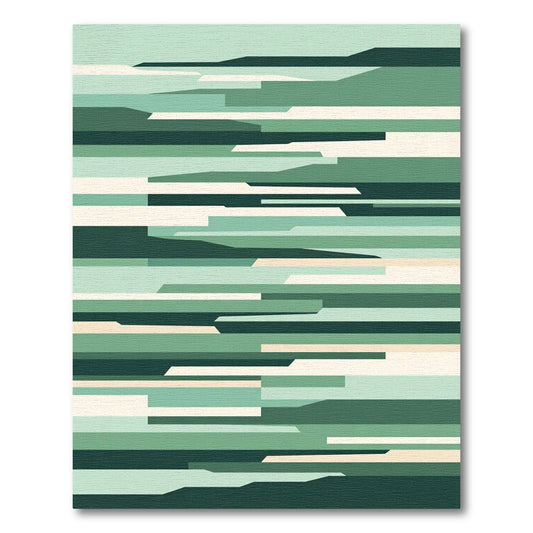 Abstract Horizontal Green Layered Shapes Rug