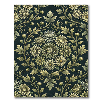 Elegant Sage Green Chrysanthemum Floral Medallion Rug