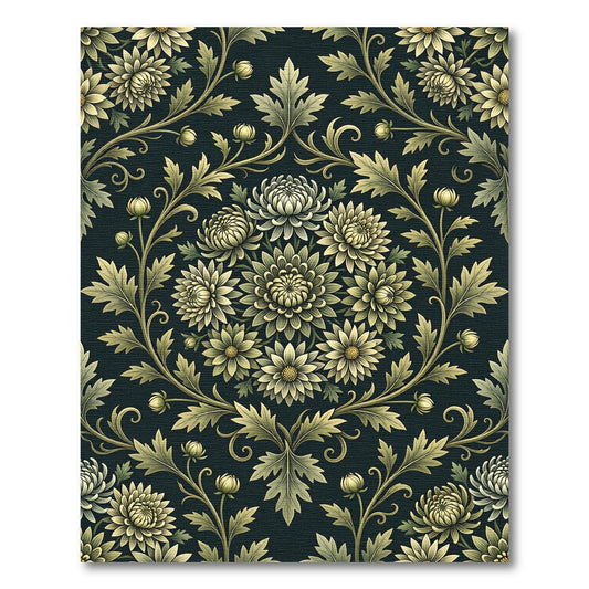 Elegant Sage Green Chrysanthemum Floral Medallion Rug