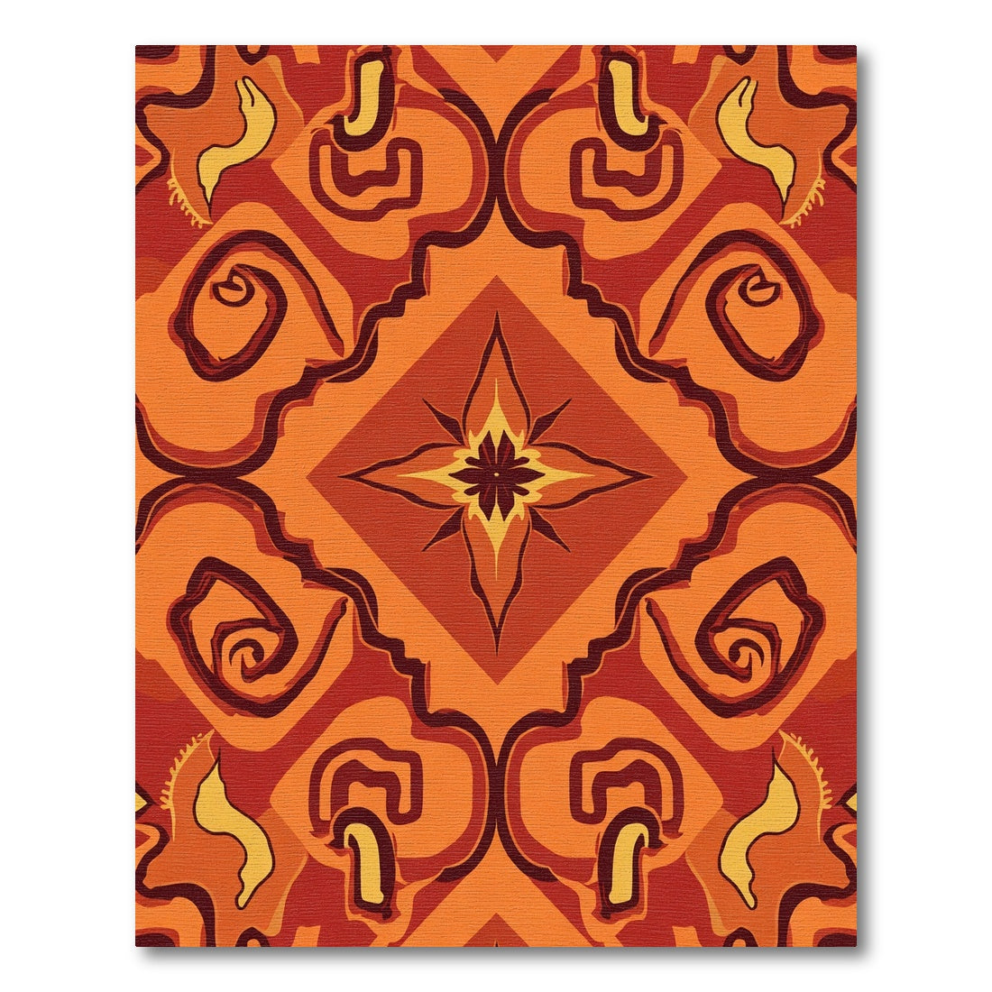 Orange Red Abstract Swirl Medallion Rug