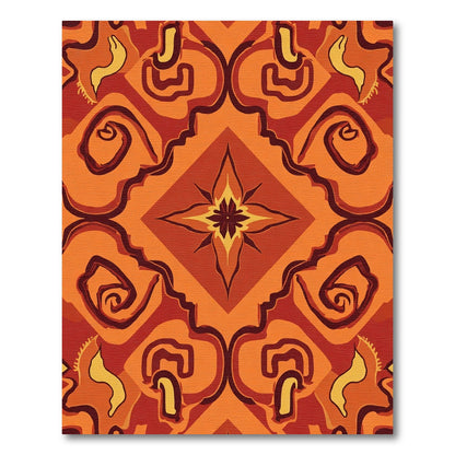 Orange Red Abstract Swirl Medallion Rug