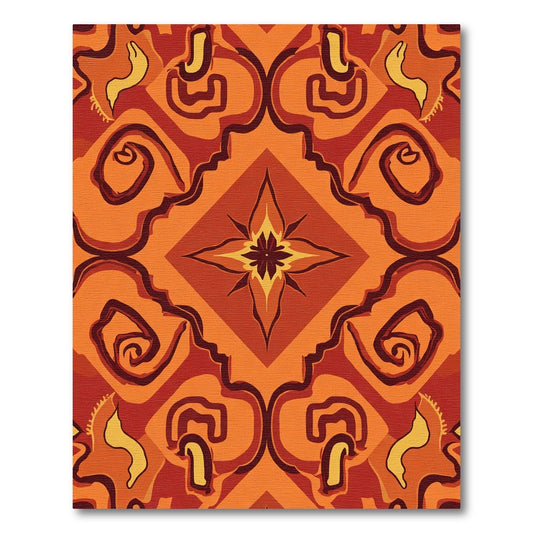 Orange Red Abstract Swirl Medallion Rug