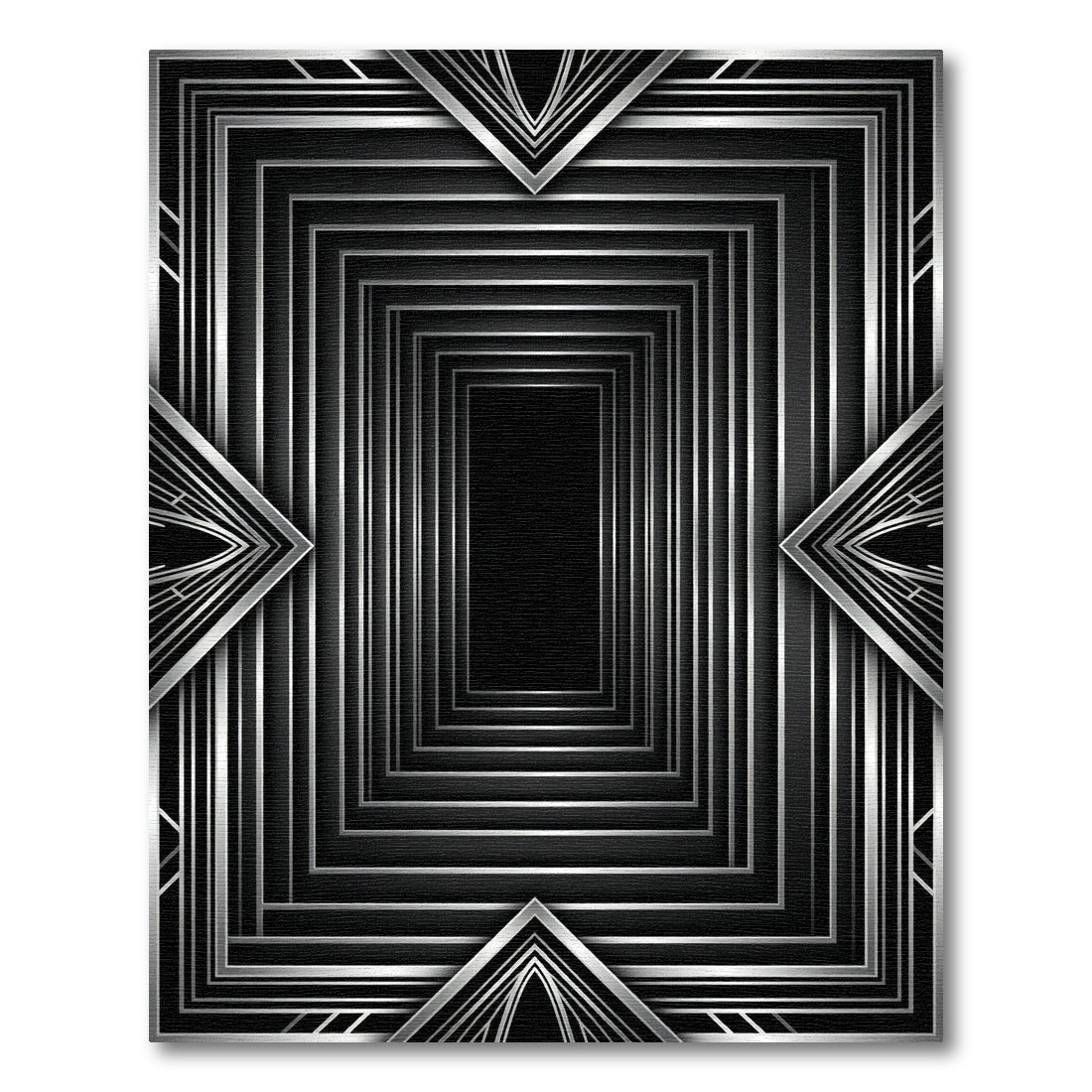 Art Deco Black Silver Geometric Rectangles Rug
