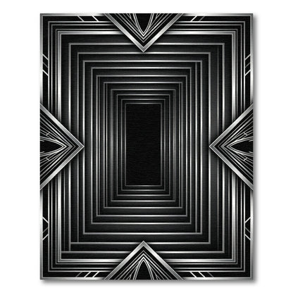 Art Deco Black Silver Geometric Rectangles Rug