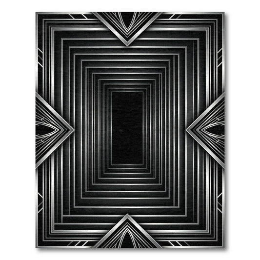 Art Deco Black Silver Geometric Rectangles Rug