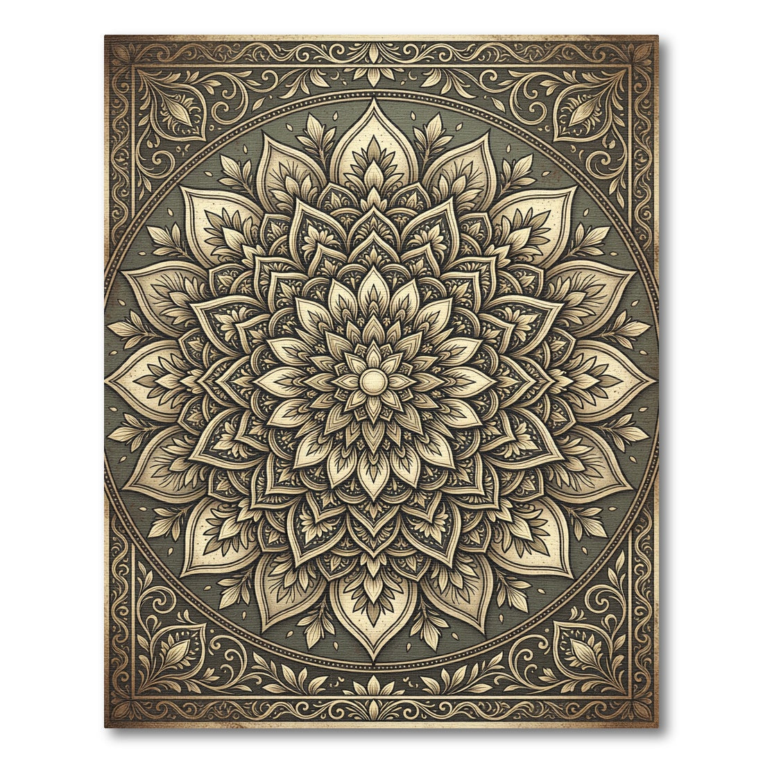 Ornate Gold Floral Mandala Medallion Rug