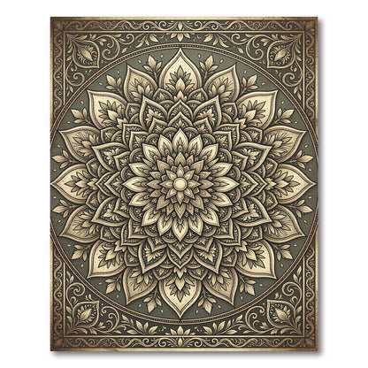 Ornate Gold Floral Mandala Medallion Rug