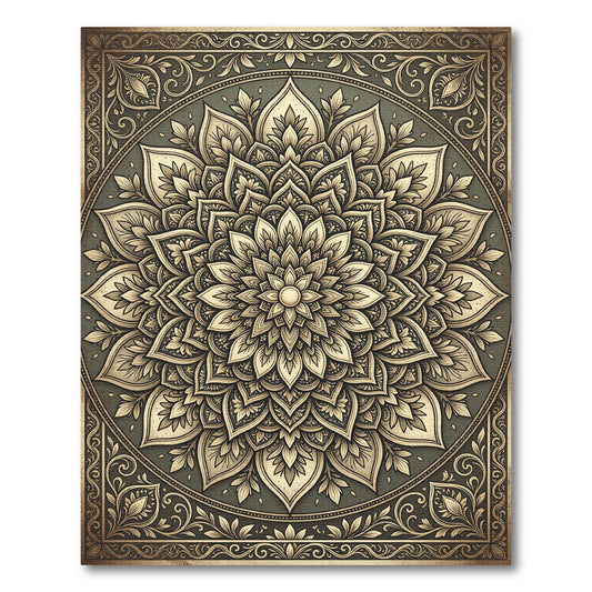 Ornate Gold Floral Mandala Medallion Rug