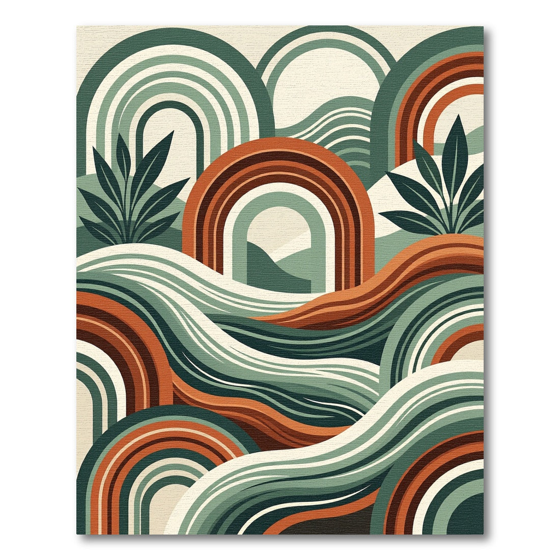 Abstract Earthy Tone Arch Wave Landscape Rug