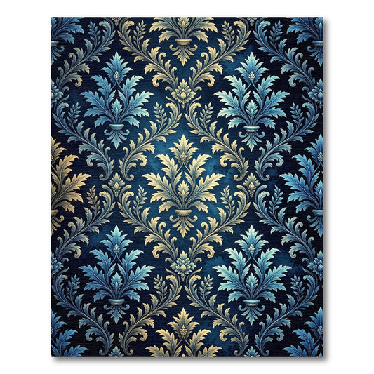 Damask Blue Gold Floral Ornament Rug