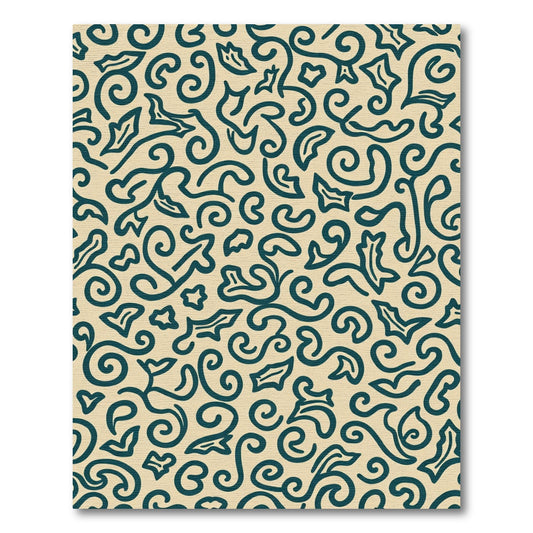 Teal Swirl Leaf Contemporary Pattern Rug