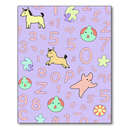 Playful Yellow Horses Alphabet Numbers Rug