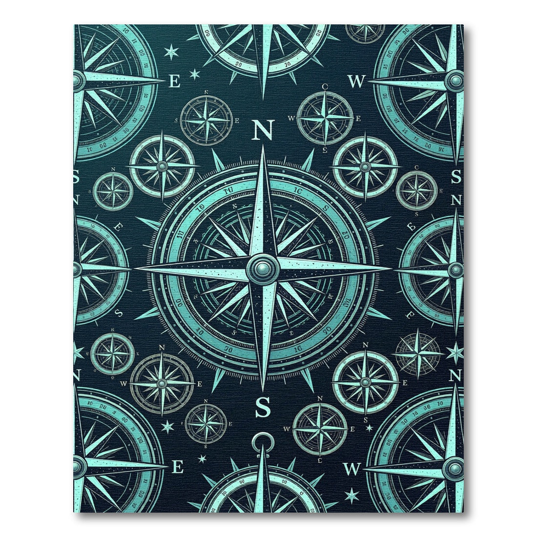 Celestial Teal Nautical Compass Map Rug