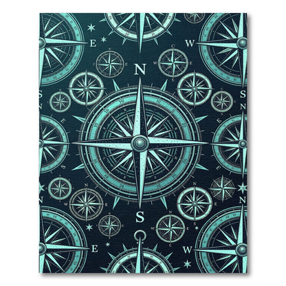 Celestial Teal Nautical Compass Map Rug