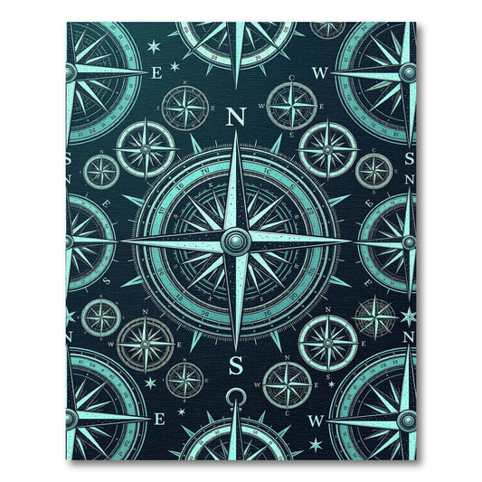 Celestial Teal Nautical Compass Map Rug