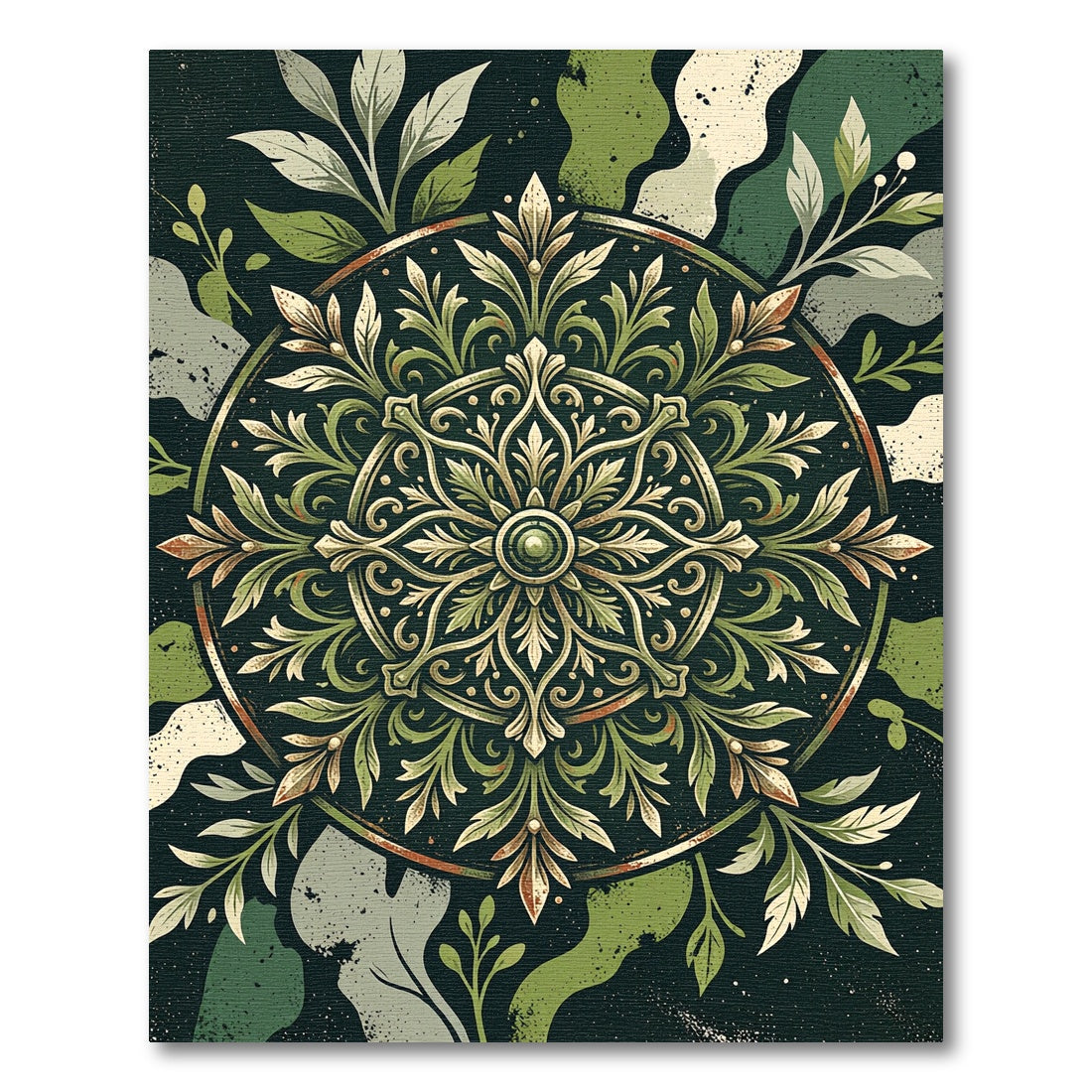 Elegant Olive Green Ornamental Floral Medallion Rug