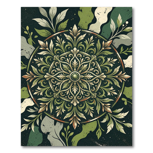 Elegant Olive Green Ornamental Floral Medallion Rug