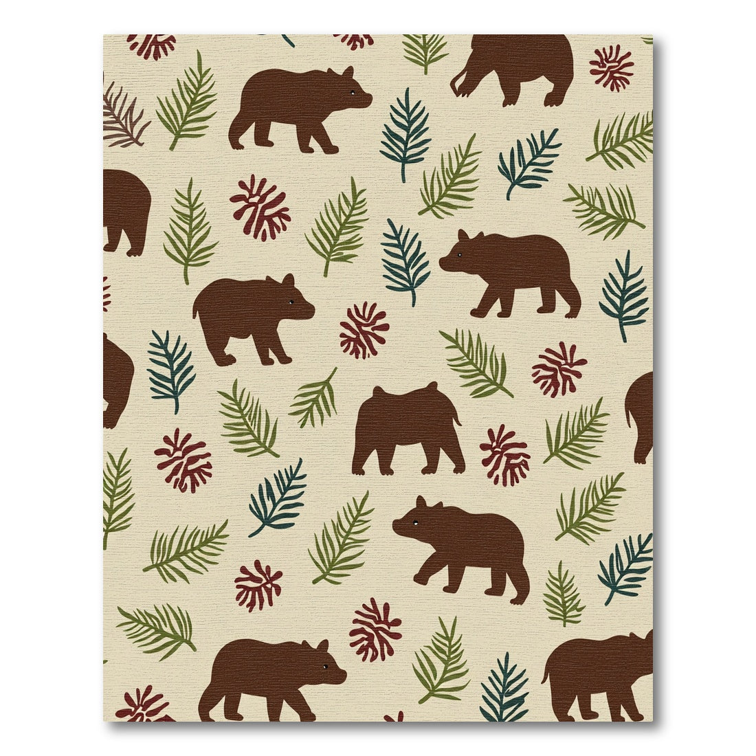 Woodland Bear Fern Forest Scene Rug