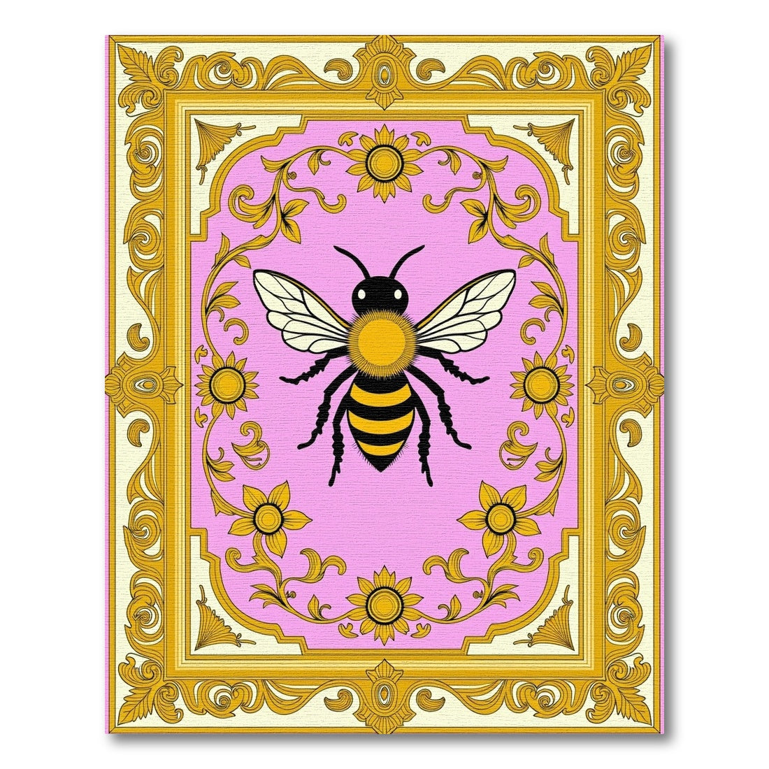 Pink Gold Baroque Bee Floral Rug
