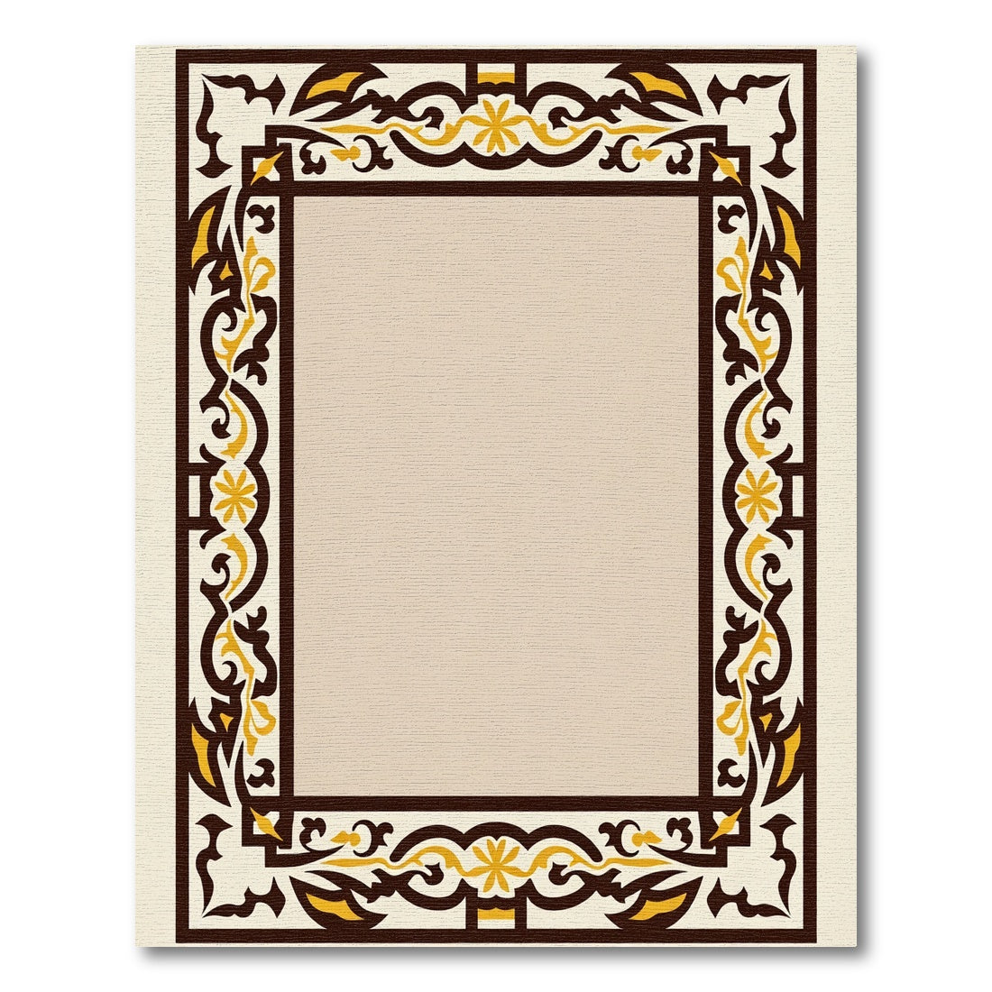 Ornate Golden Brown Floral Frame Rug