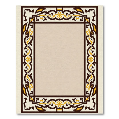 Ornate Golden Brown Floral Frame Rug