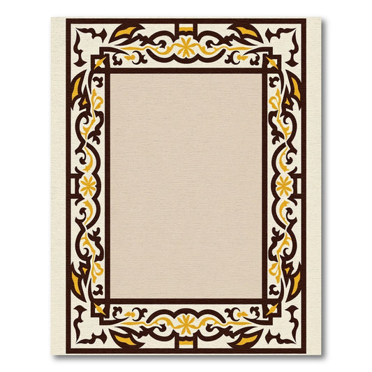 Ornate Golden Brown Floral Frame Rug