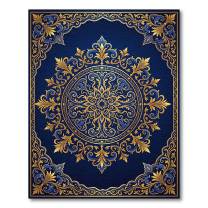 Deep Blue Golden Ornate Medallion Rug