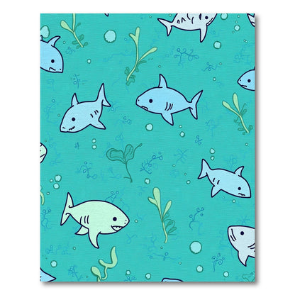 Whimsical Blue Shark Underwater Scene Rug
